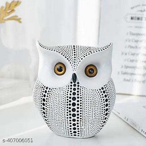 Modern Classy Lucky Owl Resin Art Figure Showpiece -(Pack of 1, White)