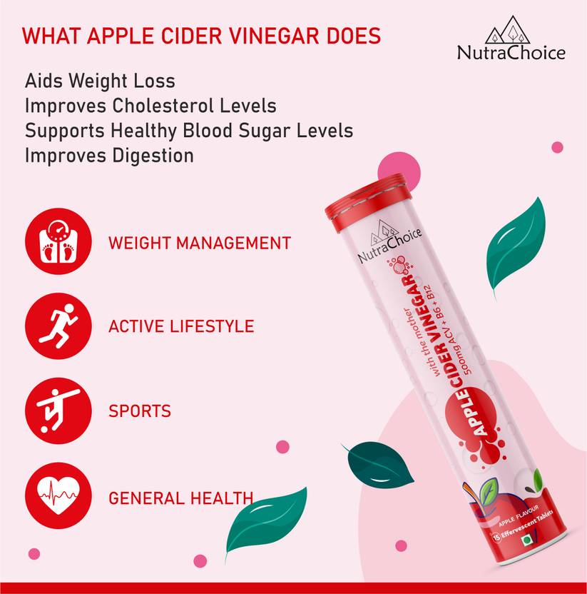 NutraChoice Apple Cider Vinegar for Weight Loss with Mother -75 Effervescent Tablets  (5 x 15 Tablets)