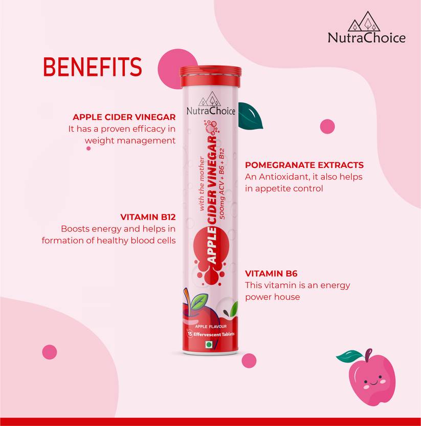 NutraChoice Apple Cider Vinegar for Weight Loss with Mother -75 Effervescent Tablets  (5 x 15 Tablets)