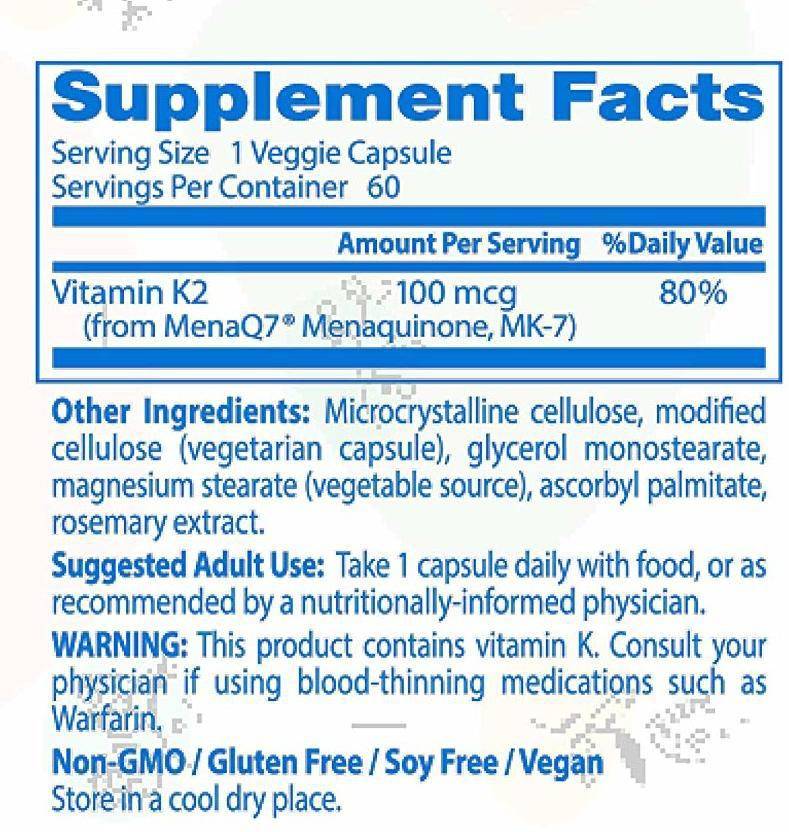 Doctor's Best Natural Vitamin K2 Mk-7 with Menaq7 100Mcg - 60 Capsules (60 No)