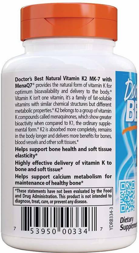 Doctor's Best Natural Vitamin K2 Mk-7 with Menaq7 100Mcg - 60 Capsules (60 No)