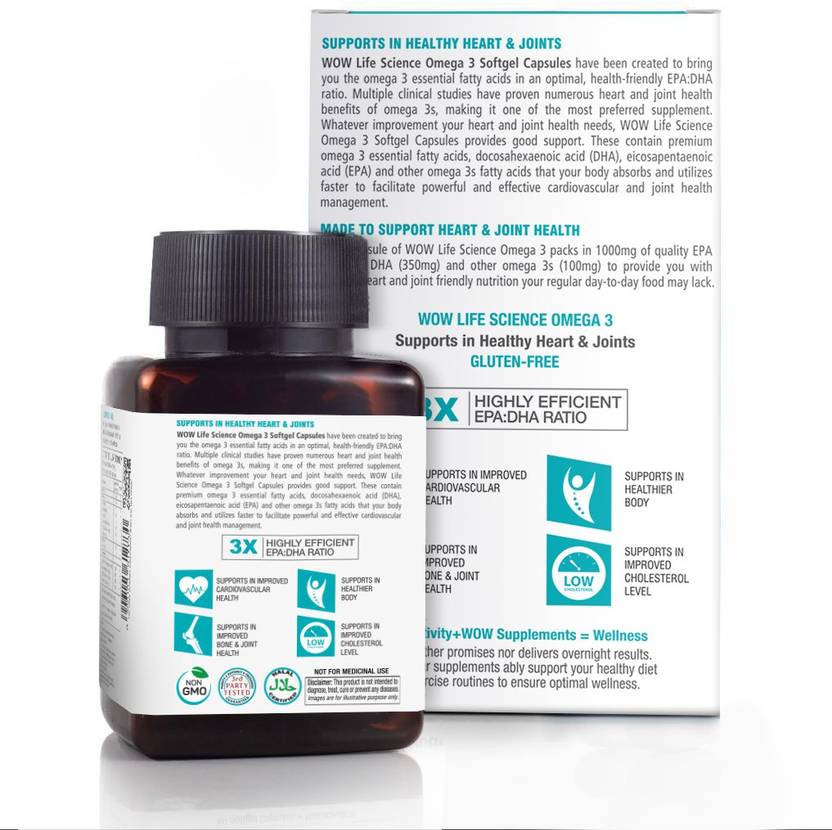 WOW Life Science Omega-3 1300 mg EPA +DHA Enriched  (60 Capsules)