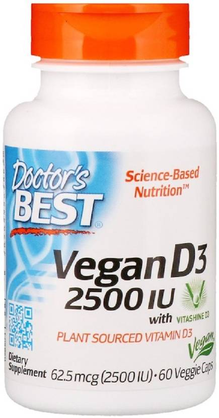 Doctor's Best Vegan D3 with Vitashine D3, 2,500 IU, 60 Veggie Caps (60 No)