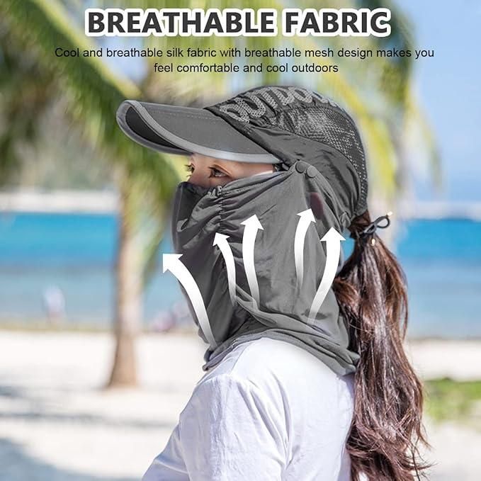 Sun Cap with Detachable Cotton Face Cover For Women - Springkart 