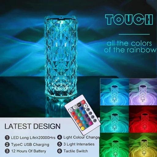 Crystal Touch Sensor Rose Diamond 16 RGB Light Table Lamp 3 Changing Mode LED Night Lights - Springkart 