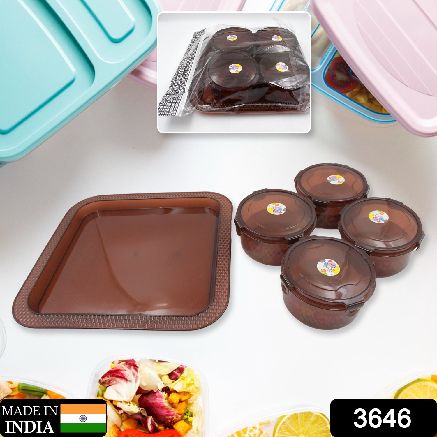 Elegance Tray, Plastic Airtight 4 Pieces Storage Container and 1 Piece Serving Tray with Lids - Springkart 