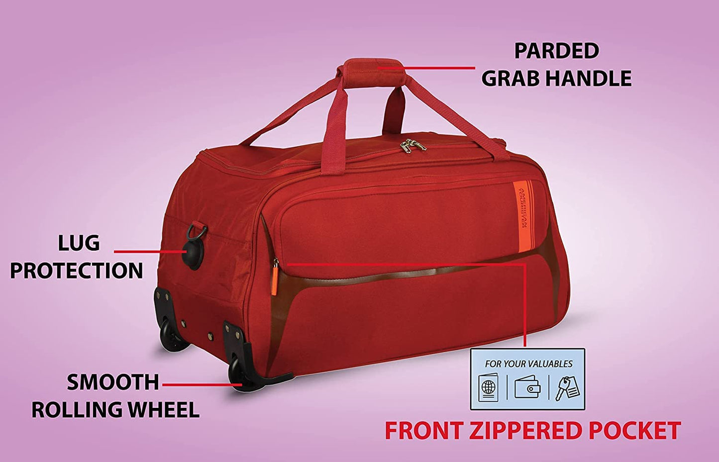 American Tourister Polyester 65 Cms Travel Wheel Duffle Carry-On Luggage (Red), 32 Centimeters