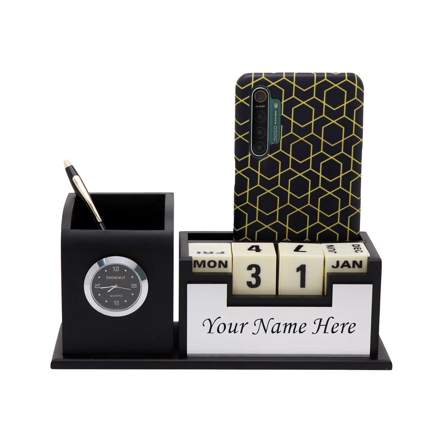 CrownLit Personalized Stationery Pen Stand With Name (Engineered Wood) - Springkart 