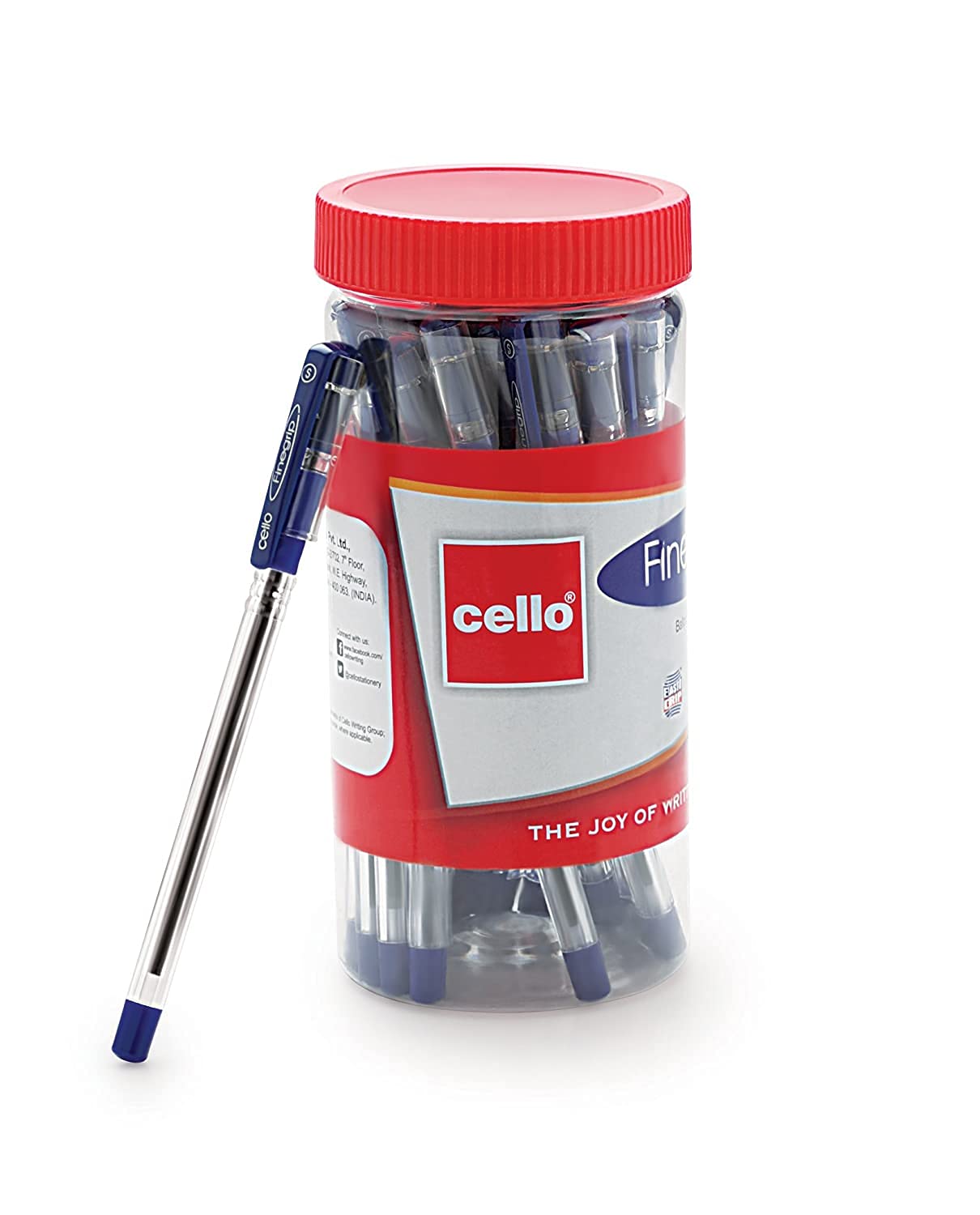 Cello Finegrip Ball Pen | Blue Ball Pens | Jar of 25 Units | Best Ball Pens for Smooth Writing | Ball Point Pen Set | Pens for Students and Professionals Stationery - Springkart 