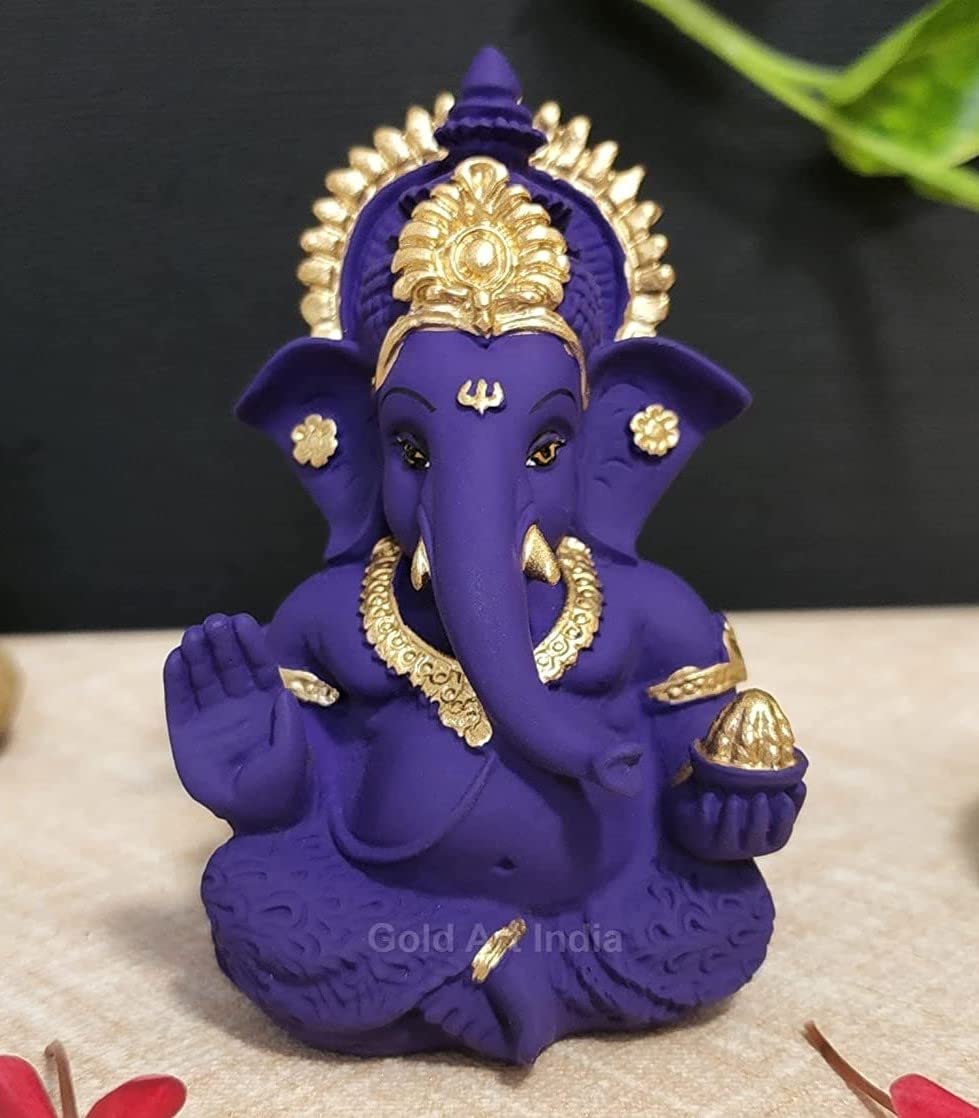 Gold Art India Mango Terracotta Finish Ganesha for Car Dashboard Home Decor Gifting Diwali Birthday Festivals 3.5 x 2 Inches