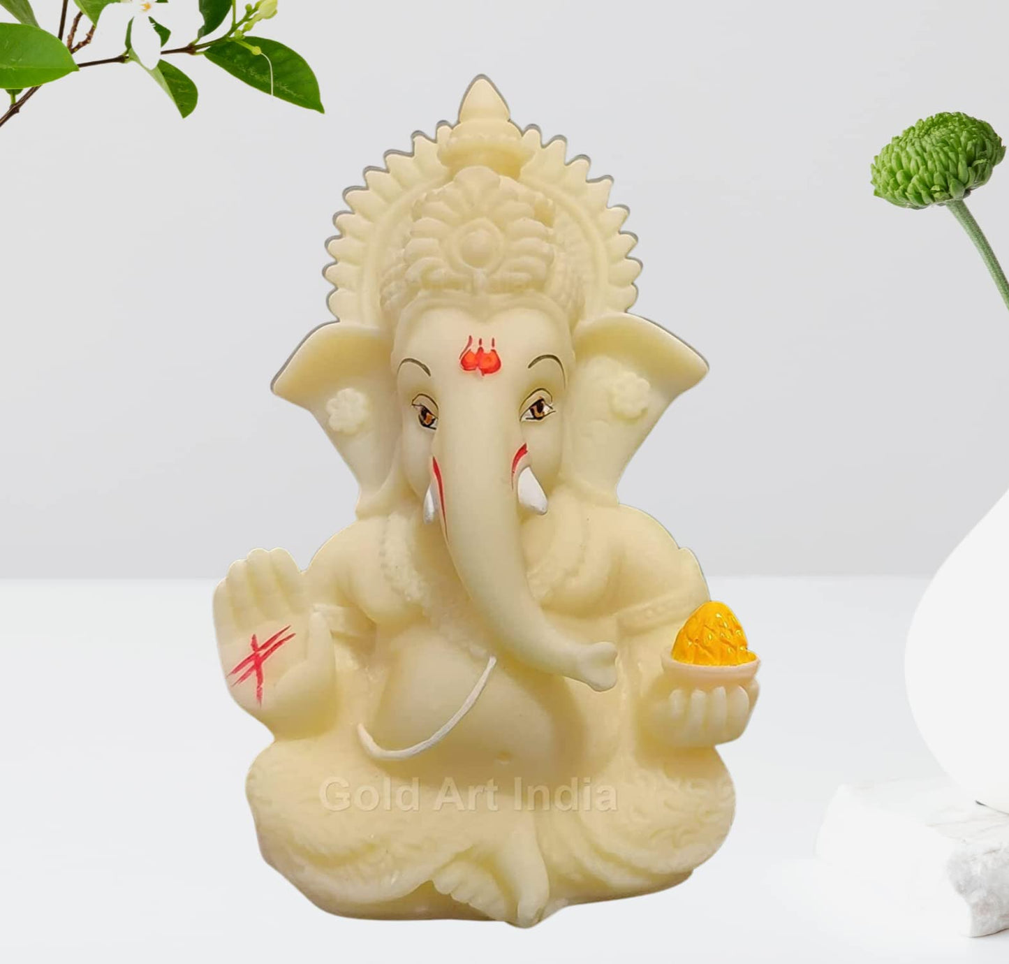 Gold Art India Ganesha Idol | Ganesh Statue for Home Decor | Ganesha murti for Office Desk, & Ganpati Idol for Car Dashboard | Unique Wedding & Birthday Gift (Gold Antique 3.5")