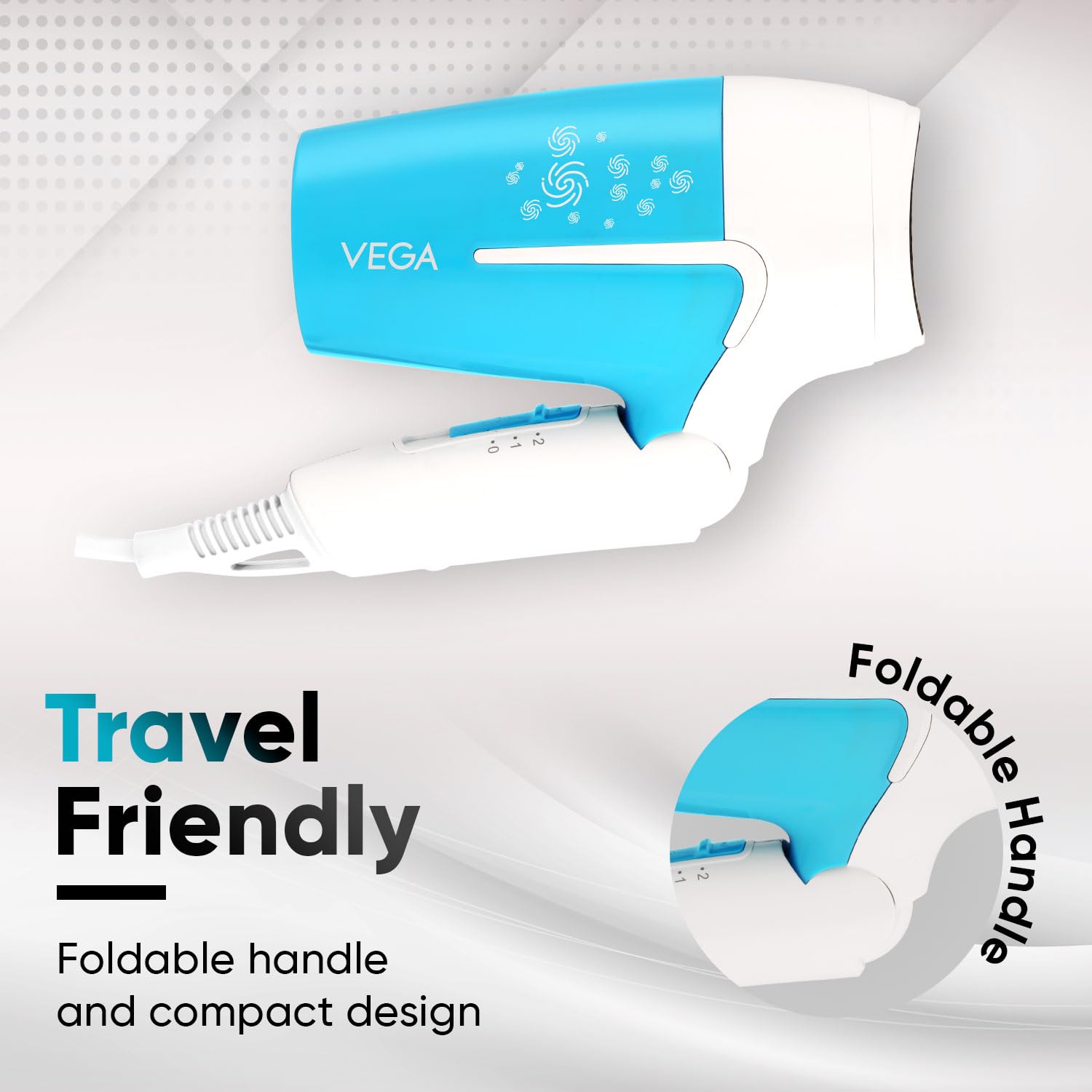 VEGA U Style 1600 Watts Foldable Hair Dryer For Women & Men With Cool Shot Button, 2 Speed/3 Heat Settings, Detachable Nozzle, Travel Friendly, Fast Hair Drying, (Vhdh-32),Blue - Springkart 