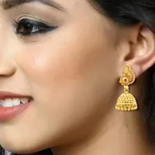 Golden Alloy Jhumkas Earrings For Women