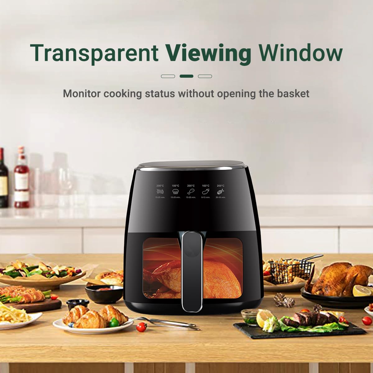INALSA Air Fryer for Home|5.5 liter Capacity|Visible Window & Internal Light|1600 W with Smart AirCrisp Technology|6-In-1 Appliance With 8 Preset Menu & Digital Display (Tasty fry DW5.5)Black