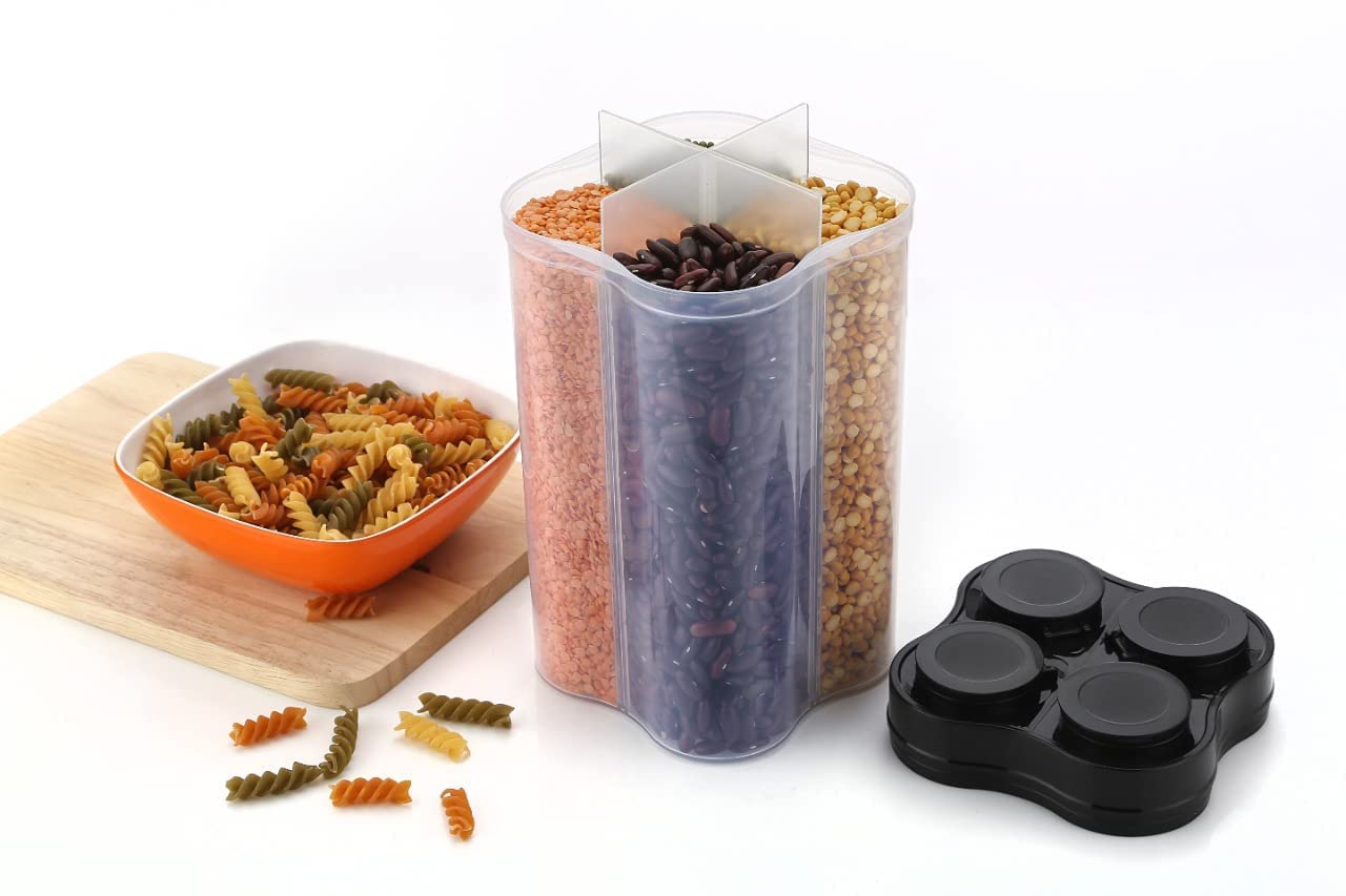 Plastic Lock Food Storage 4 Section Container Jar for Grocery, Fridge Container. - Springkart 