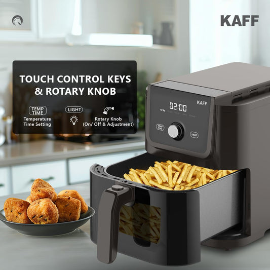 KAFF KFR5 Digital Air Fryer Oven with 360° High Speed Air Circulation Technology -1500W| Bake, Grill & Roast|Digital LED Display & Touch Control Panel (5L, Light Black)