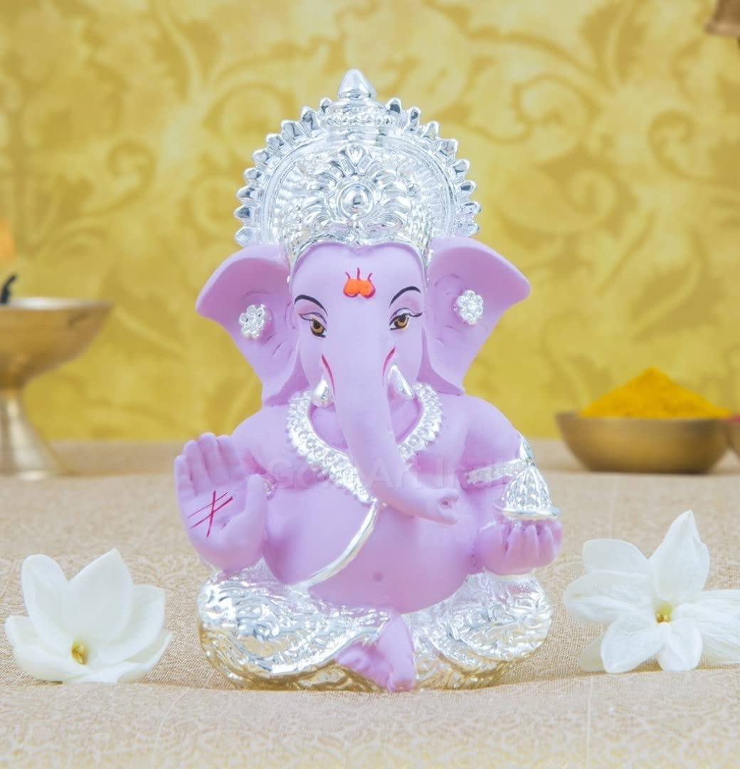 Gold Art India Ganesha Idol | Ganesh Statue for Home Decor | Ganesha murti for Office Desk, & Ganpati Idol for Car Dashboard | Unique Wedding & Birthday Gift (Gold Antique 3.5")