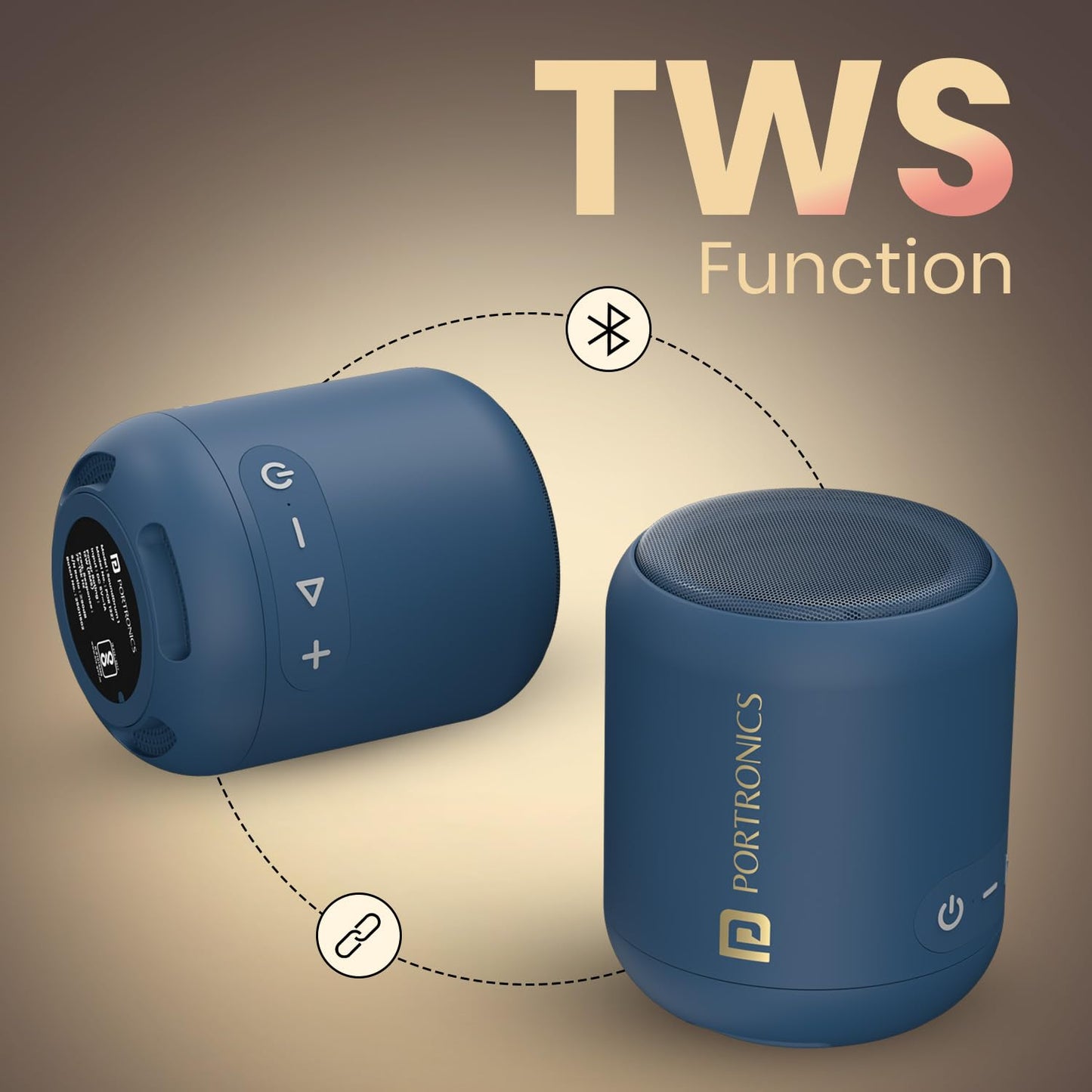 Portronics SoundDrum 1 12W TWS Portable Bluetooth Speaker with Powerful Bass, Bluetooth 5.3V, 360° Surround Sound, USB Drive in, Type C Fast Charging(Blue)