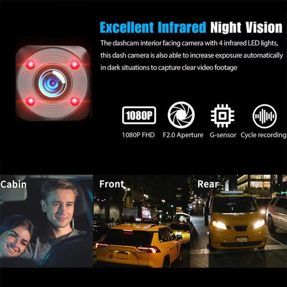 Maizic Smarthome Triplex 4K 3 Channel Dash Cam WiFi Built-in G-Sensor, 1296P+1080P+1080P Front and Rear Inside Loop Recording, Triple Car Dash Camera, IR Night View, 24H Parking Monitor