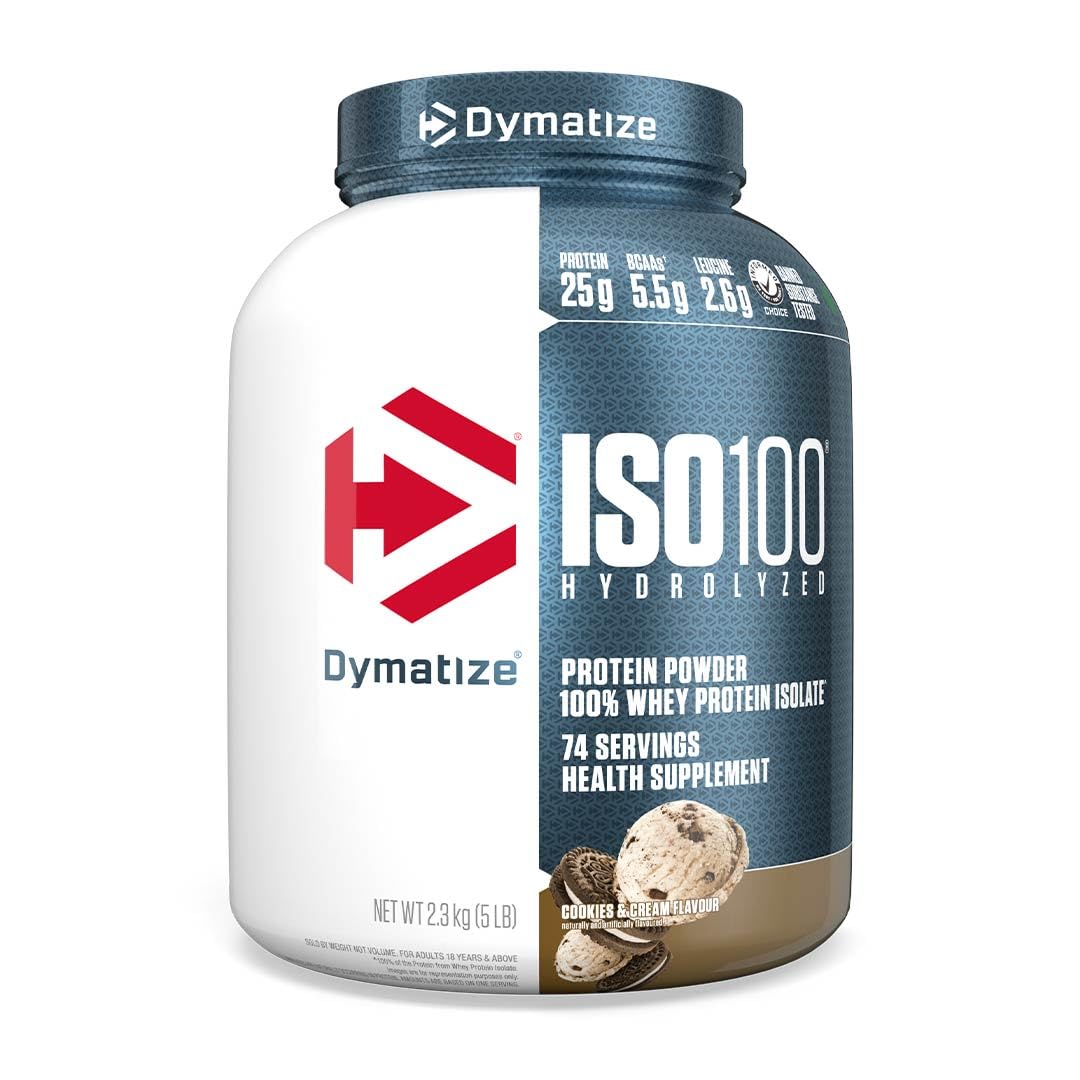 Dymatize Nutrition ISO100 Hydrolyzed Whey Protein Isolate | Fast-Digesting | Muscle Recovery Formula with Amino Acids | Low Sugar & Fat | Strawberry | 5 Lbs