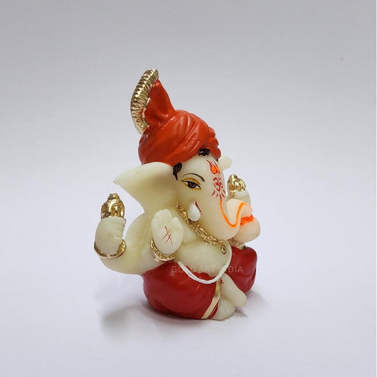 Gold Art India Polyresin Lord Ganesha Idol for Car Dashboard, Home, Office | Ganpati Statue for Mandir Decor | Handcrafted Ganesh Murti (2 x 2.5 inch, Red & Orange)