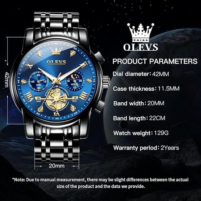 OLEVS Mens Chronograph Watch Gold Silver Stainless Steel Chain Quartz Wrist Watches Business Dress Waterproof Luminous Date Watch