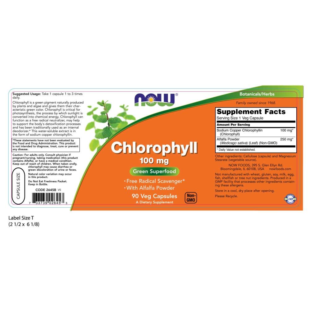 Now Foods, Chlorophyll, 100 mg, 90 Veggie Caps - Springkart 