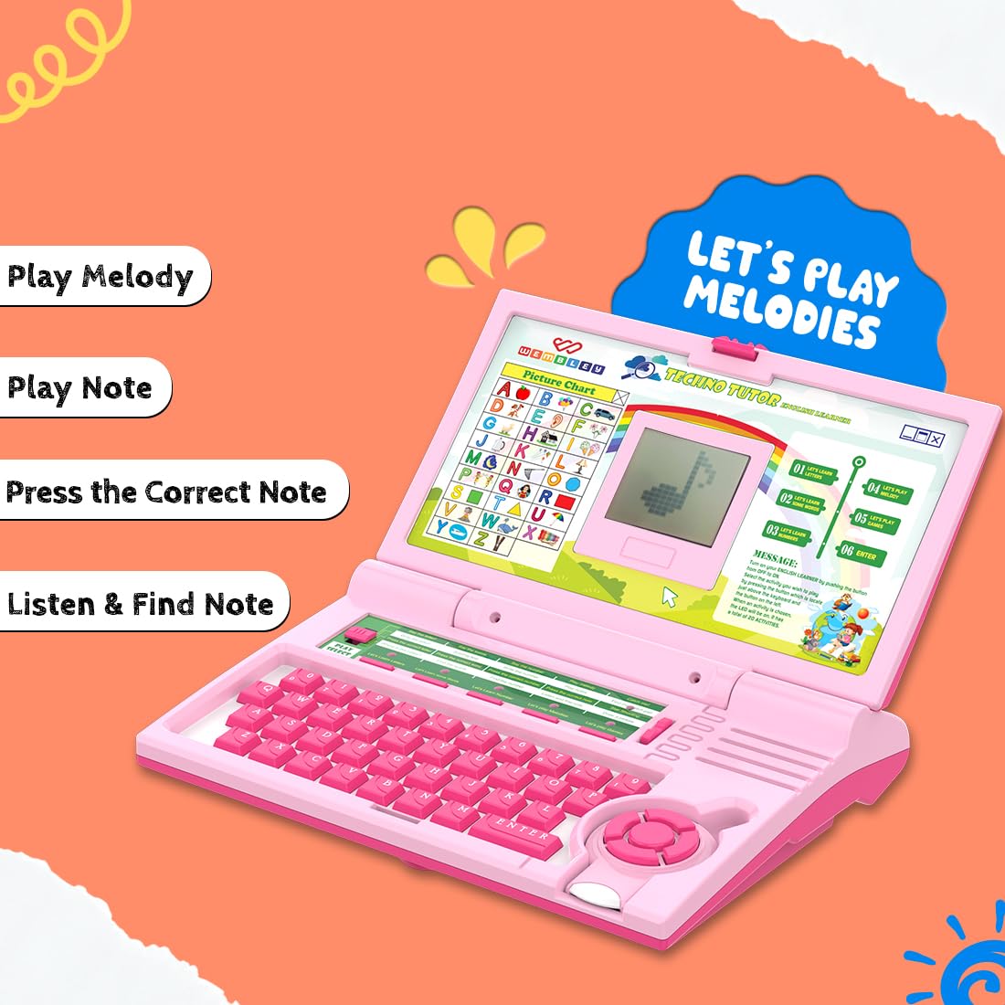 Wembley Educational Laptop for Kids Toys for 2-5 Years Learning Activity Computer Educational Toy for 3 Years Old Boy Learn Alphabet,Letter,Words,Games,Mathematics,Music,Logic Memory Tool,Multicolour