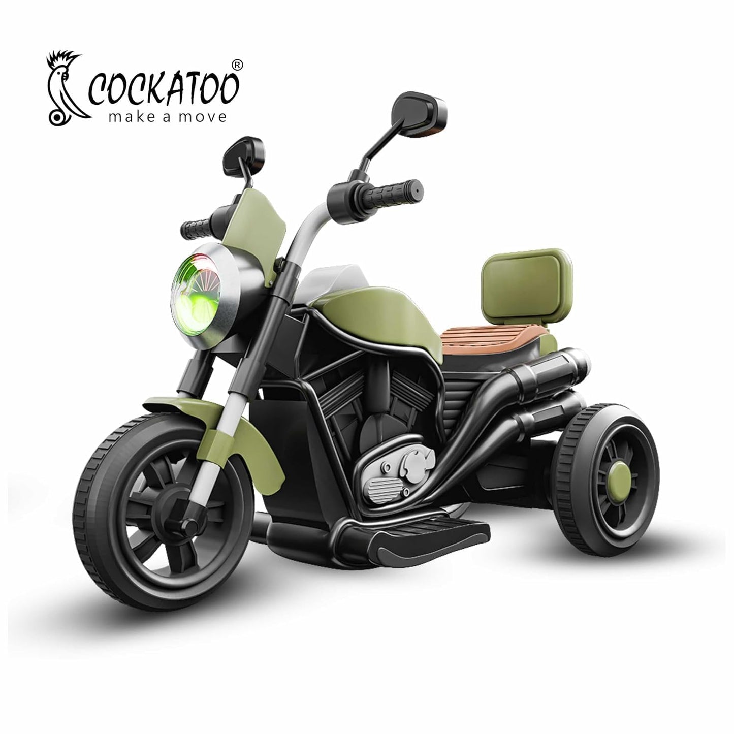 Cockatoo 5E Cruise Rechargable Electric Kids Bike with Music and LED Light, Kids Scooter Bike for 1-5 Yrs Boys&Girls Powered by 6V & 4.5 AH Battery for 4.5Hr-6Hr Ride- Pista Green