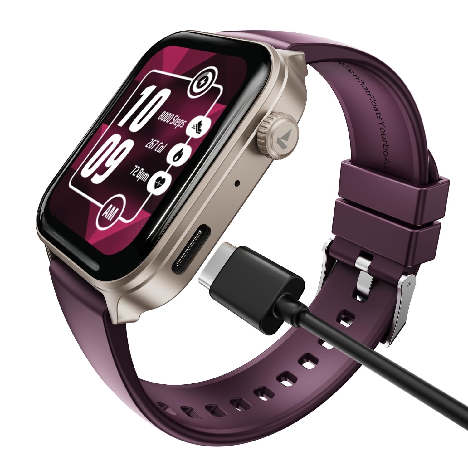 boAt Storm Call 4 India's first Smartwatch with Type-C Charging,1.96”(4.97 cm) HD Display, Functional Crown, BT Calling, Sports Modes, Heart Rate, SpO2, Sleep & Stress Tracking, SOS, IP68(Velvet Wine)