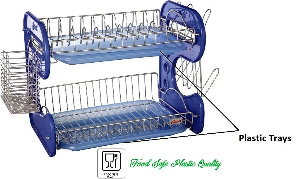 STAINLESS STEEL DRAIN BOWL STORAGE RACK HOLDER PLATE DISH CUTLERY CUP RACK WITH TRAY KITCHEN SHELF STAND - Springkart 