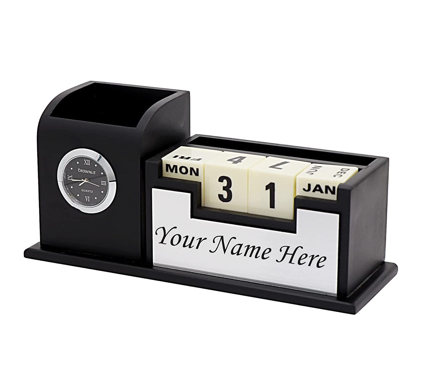 CrownLit Personalized Stationery Pen Stand With Name (Engineered Wood) - Springkart 