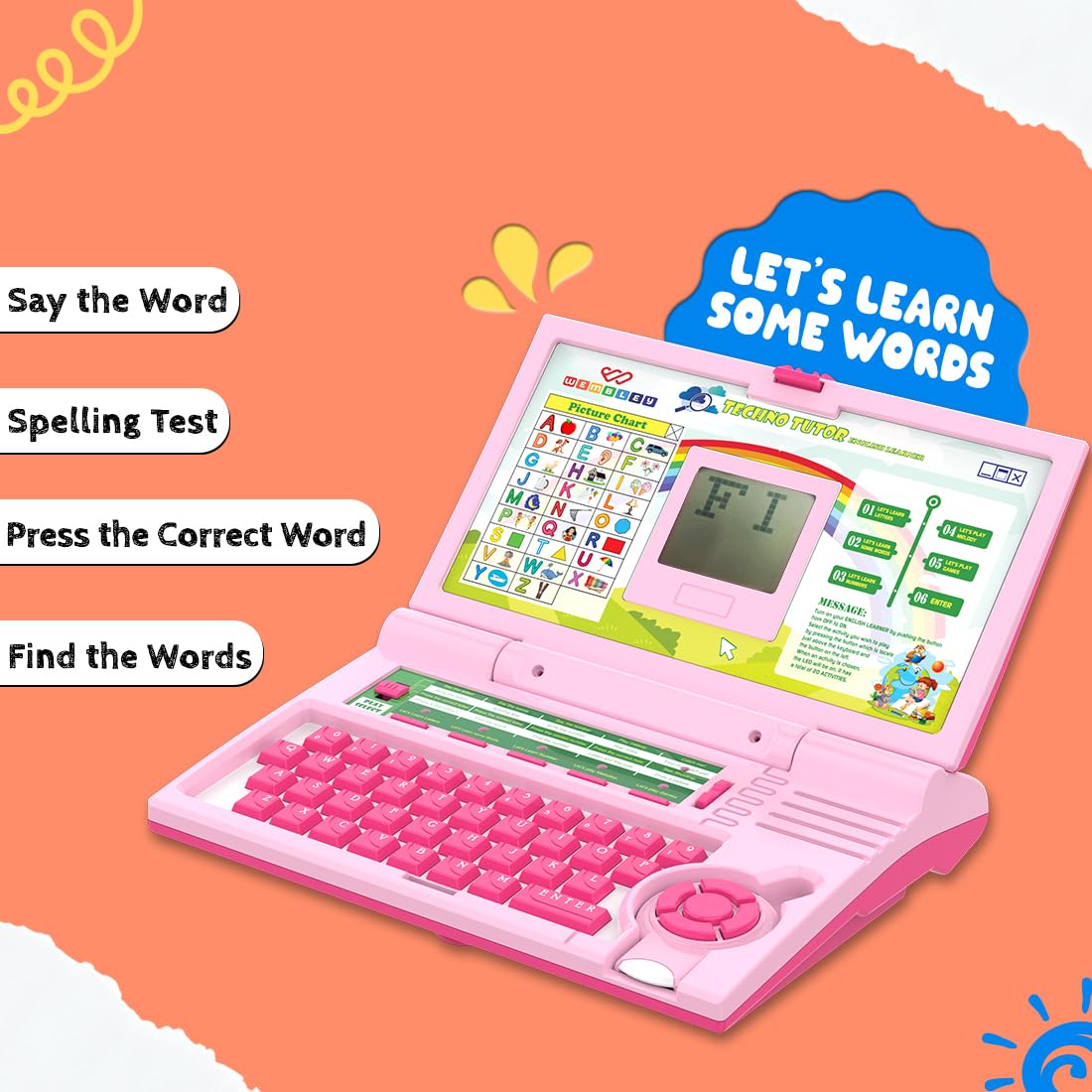 Wembley Educational Laptop for Kids Toys for 2-5 Years Learning Activity Computer Educational Toy for 3 Years Old Boy Learn Alphabet,Letter,Words,Games,Mathematics,Music,Logic Memory Tool,Multicolour