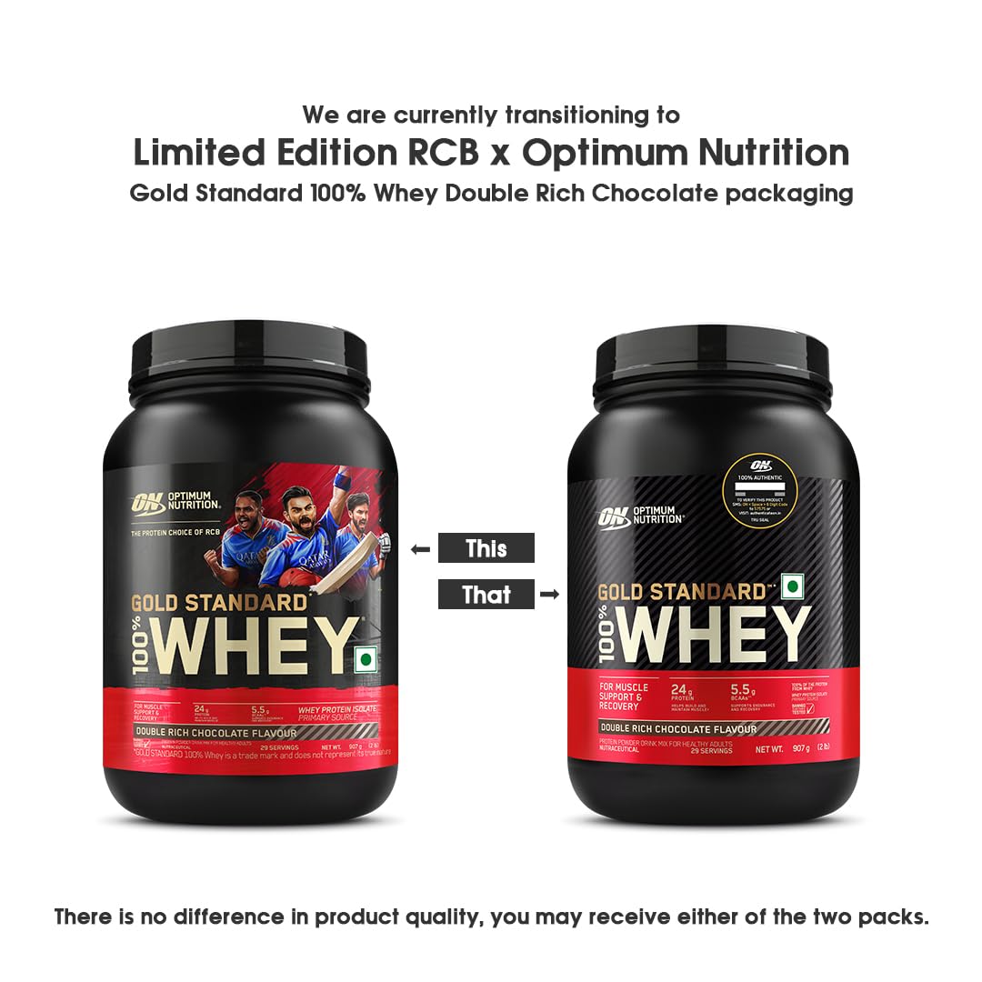 Optimum Nutrition (ON) Gold Standard 100% Whey Protein Powder 2 lbs, 907 g (Double Rich Chocolate), for Muscle Support & Recovery, Vegetarian - Primary Source Whey Isolate