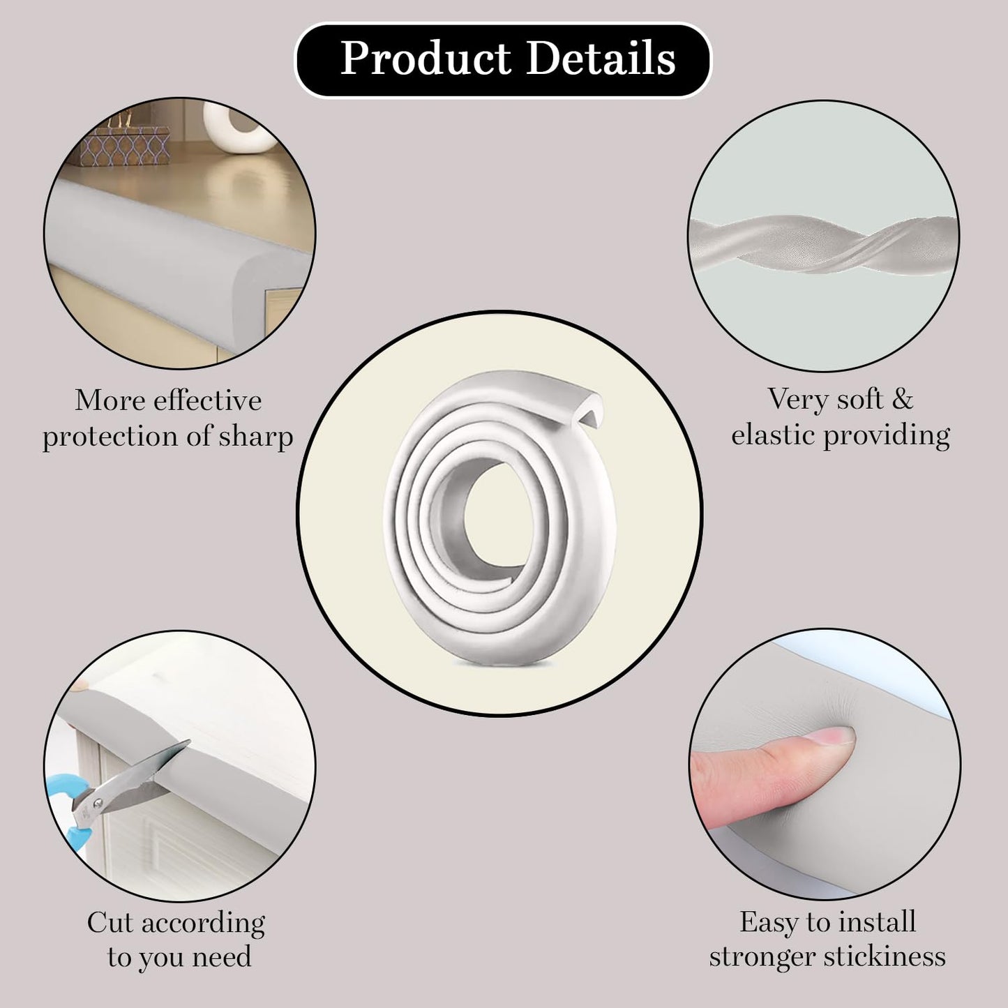 SYGA Baby Safety Strip Furniture Edge Guard Cushion Corner Cover 2 Meter 6.5 feet Tape Infant Bump Protector (Grey) - Springkart 