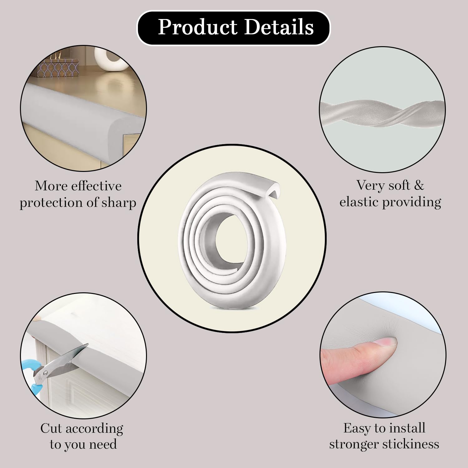 SYGA Baby Safety Strip Furniture Edge Guard Cushion Corner Cover 2 Meter 6.5 feet Tape Infant Bump Protector (Grey) - Springkart 