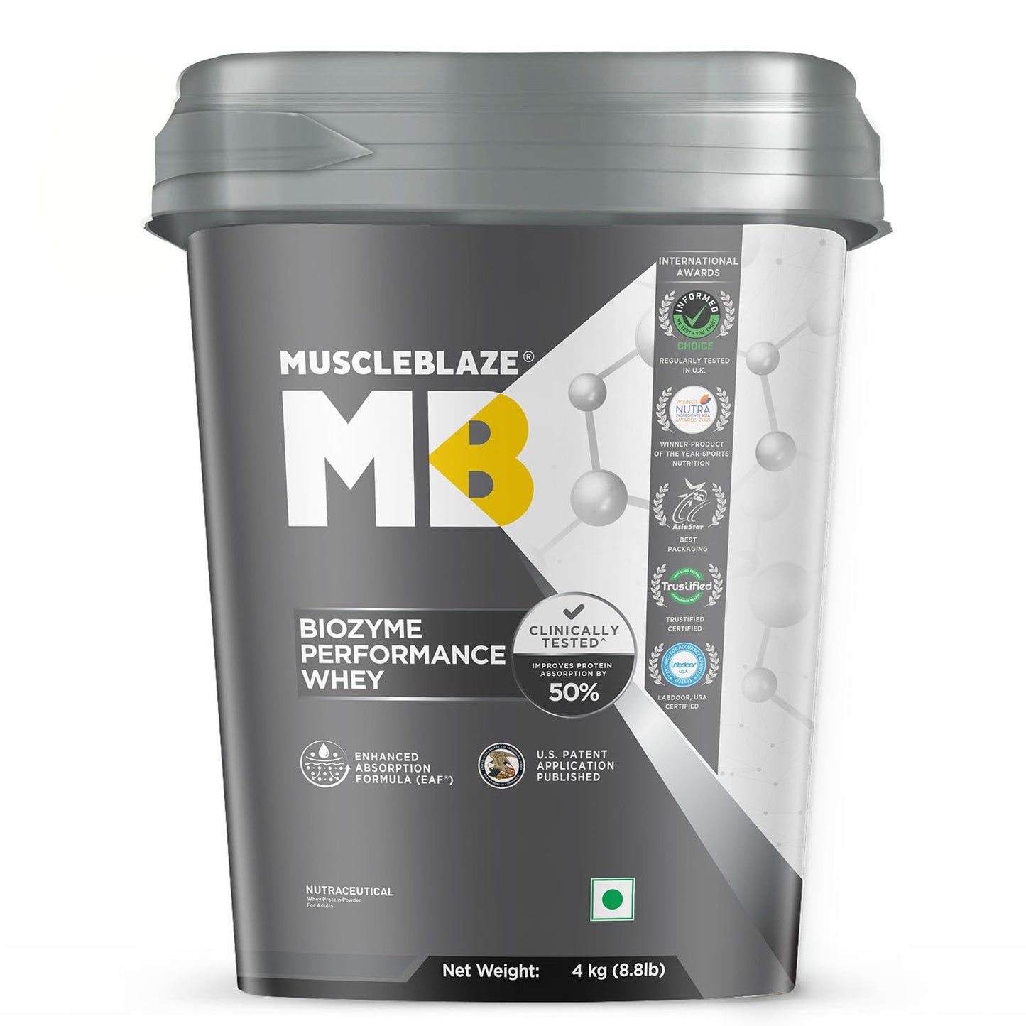 MuscleBlaze Biozyme Performance Whey Protein Powder, Rich Chocolate (1kg / 2.2lbs) | 25g Protein Per Scoop | Clinically Tested 50% Higher Protein Absorption