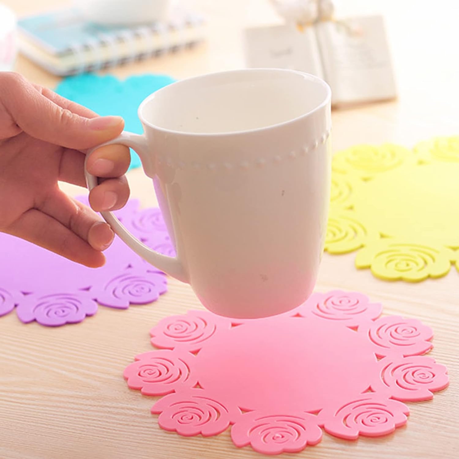 Multifunctional Placemat: Plate & Cup Mat in One (Rose/Circular) - Springkart 