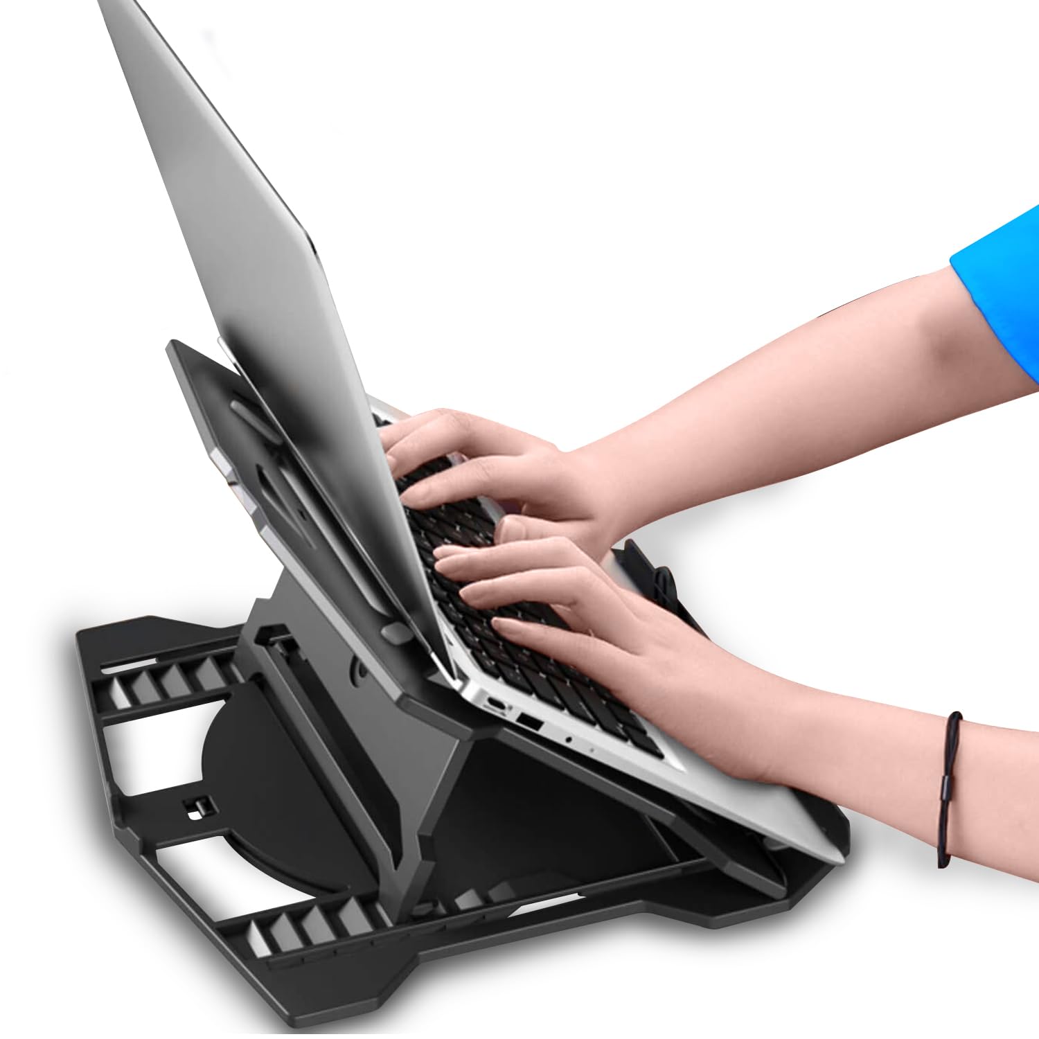 AmazonBasics 2-in-1 Laptop and Mobile Stand, Ergonomic, Adjustable Height, Anti-Slip Base, Heat Dissipation, Portable, Lightweight, Compatible with All Laptops Up to 15.6" (Abs, Black) - Springkart 