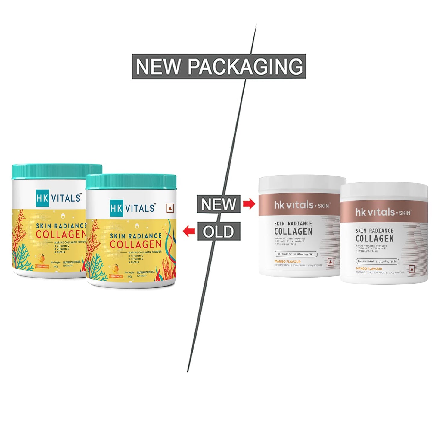 HealthKart hk vitals Skin Radiance Marine Collagen Supplement (Mango,200g) (Pack of 2)|With Biotin,Vitamin C & E for Healthy Skin & Hair,powder,2 count,25 Servings - Springkart 
