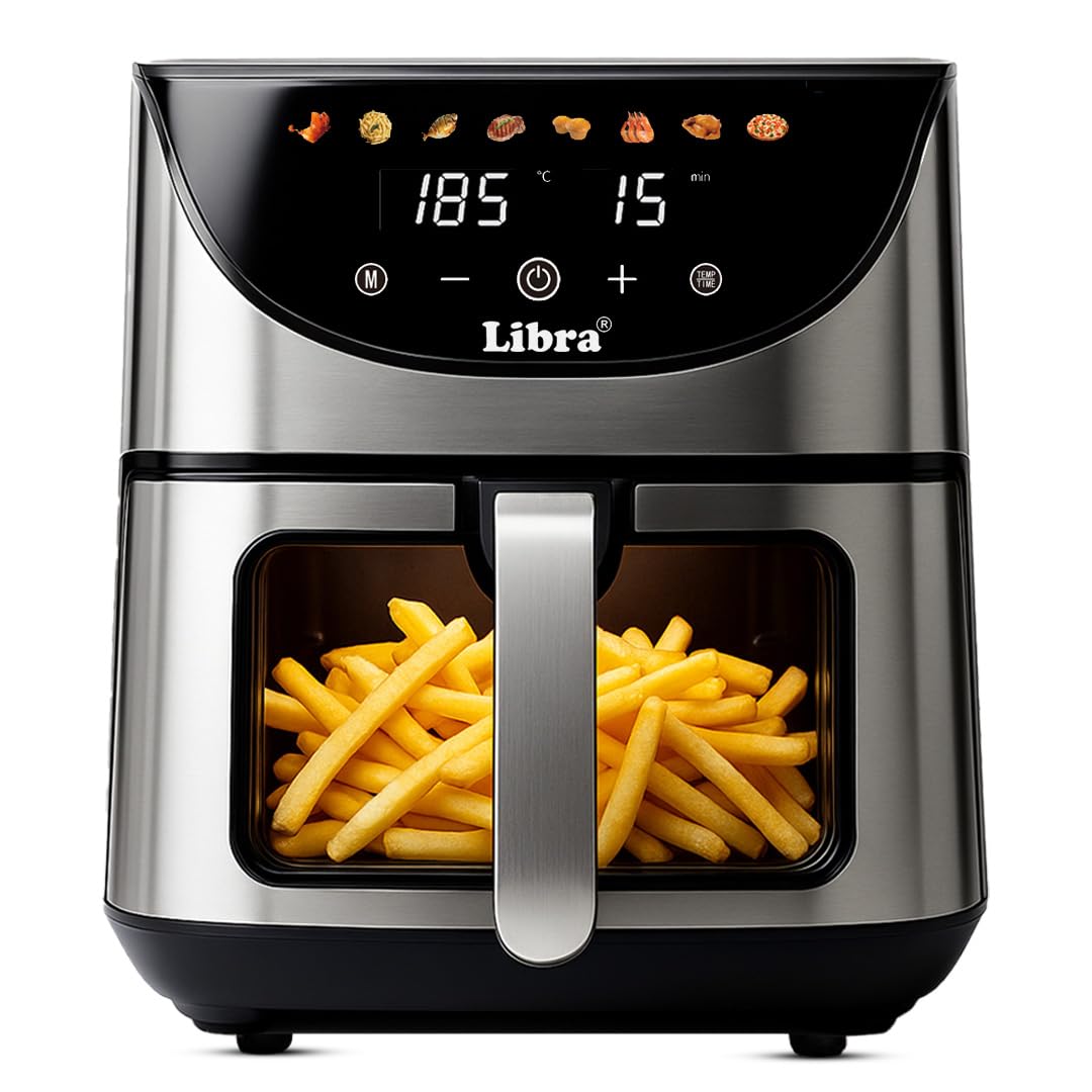 Libra 6.5 Liter Air Fryer Oven – 1740W Stainless Steel Air Fryer with 9-in-1 Digital Functions: Air Fry, Toast, Grill, Bake, Reheat & Keep Warm – Uses 90% Less Oil, Stainless Steel Interior
