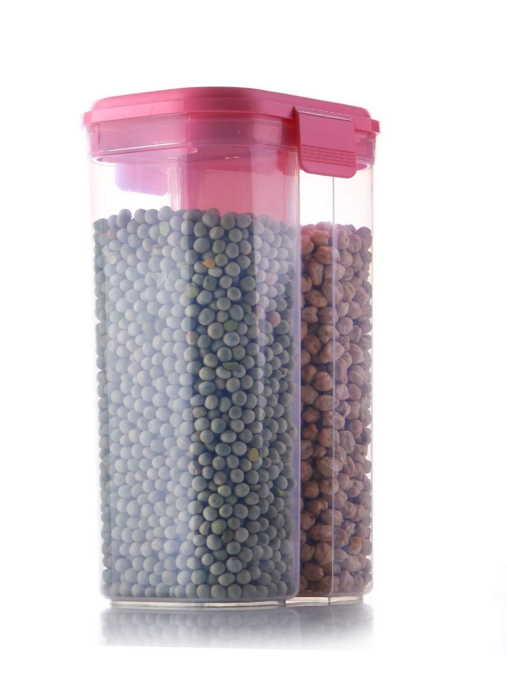 Plastic 2 Sections Air Tight Transparent Food Grain Cereal Storage Container (2 ltr) - Springkart 