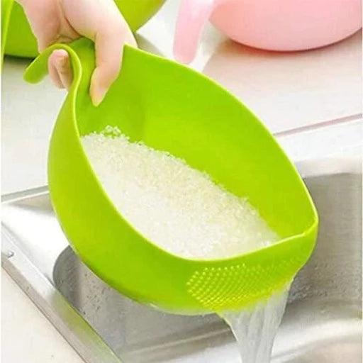 Rice Bowl Plastic Fruit Bowl Thick Drain Basket with Handle Strainer-(Green+Pink) - Pack Of 2 - Springkart 