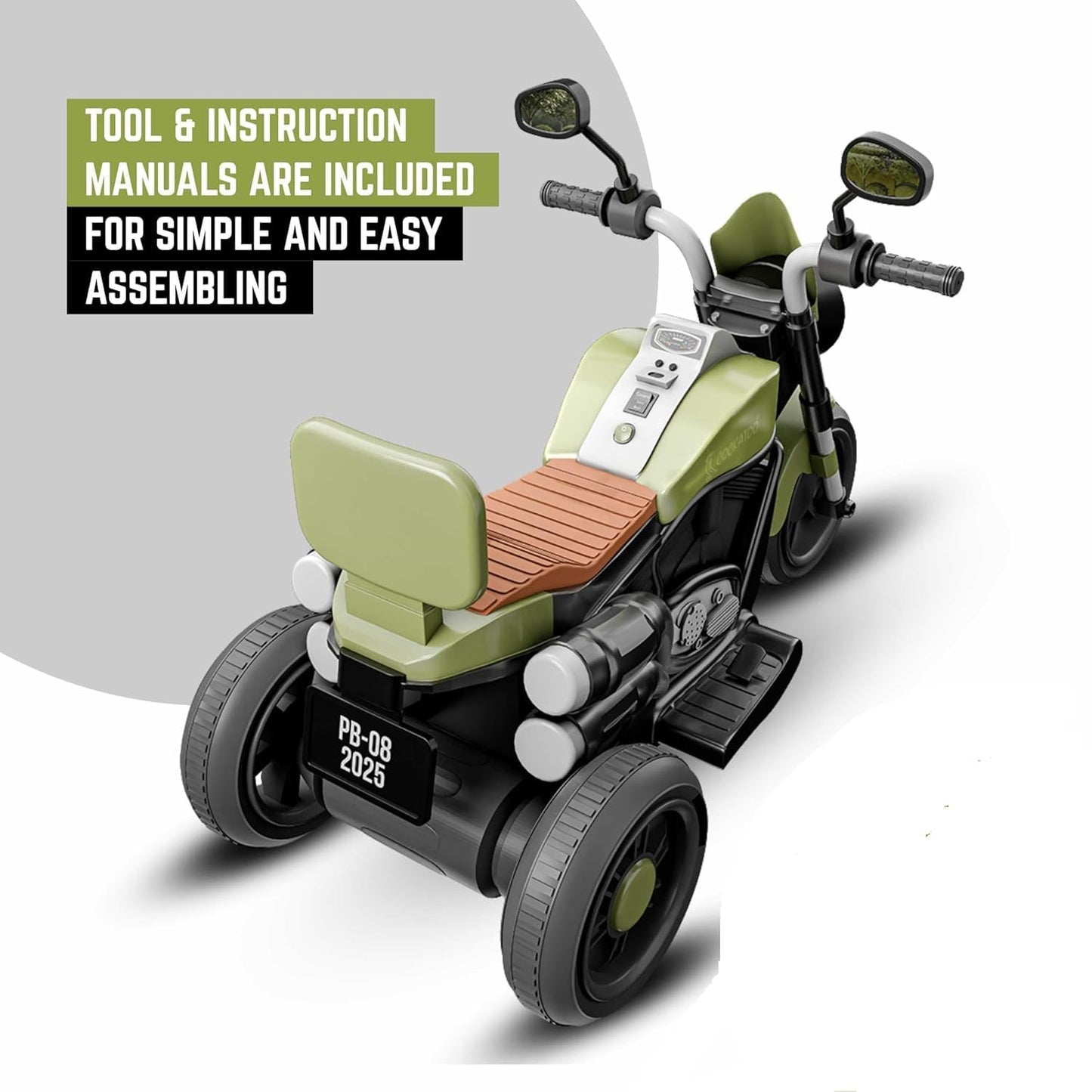 Cockatoo 5E Cruise Rechargable Electric Kids Bike with Music and LED Light, Kids Scooter Bike for 1-5 Yrs Boys&Girls Powered by 6V & 4.5 AH Battery for 4.5Hr-6Hr Ride- Pista Green
