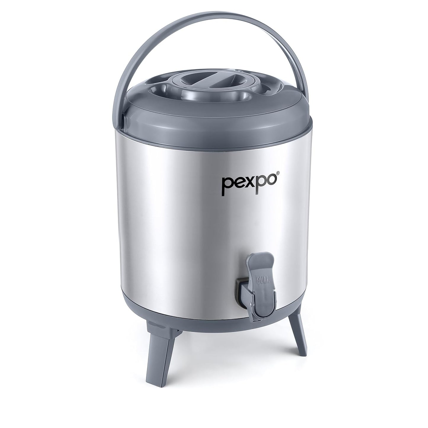 Pexpo Superio 8 Stainless Steel Insulated Camper/Water Jug | Sturdy Base | Water Dispenser | BPA Free | for Home, Kitchen, Picnic, Outdoor (8 liters, Silver)
