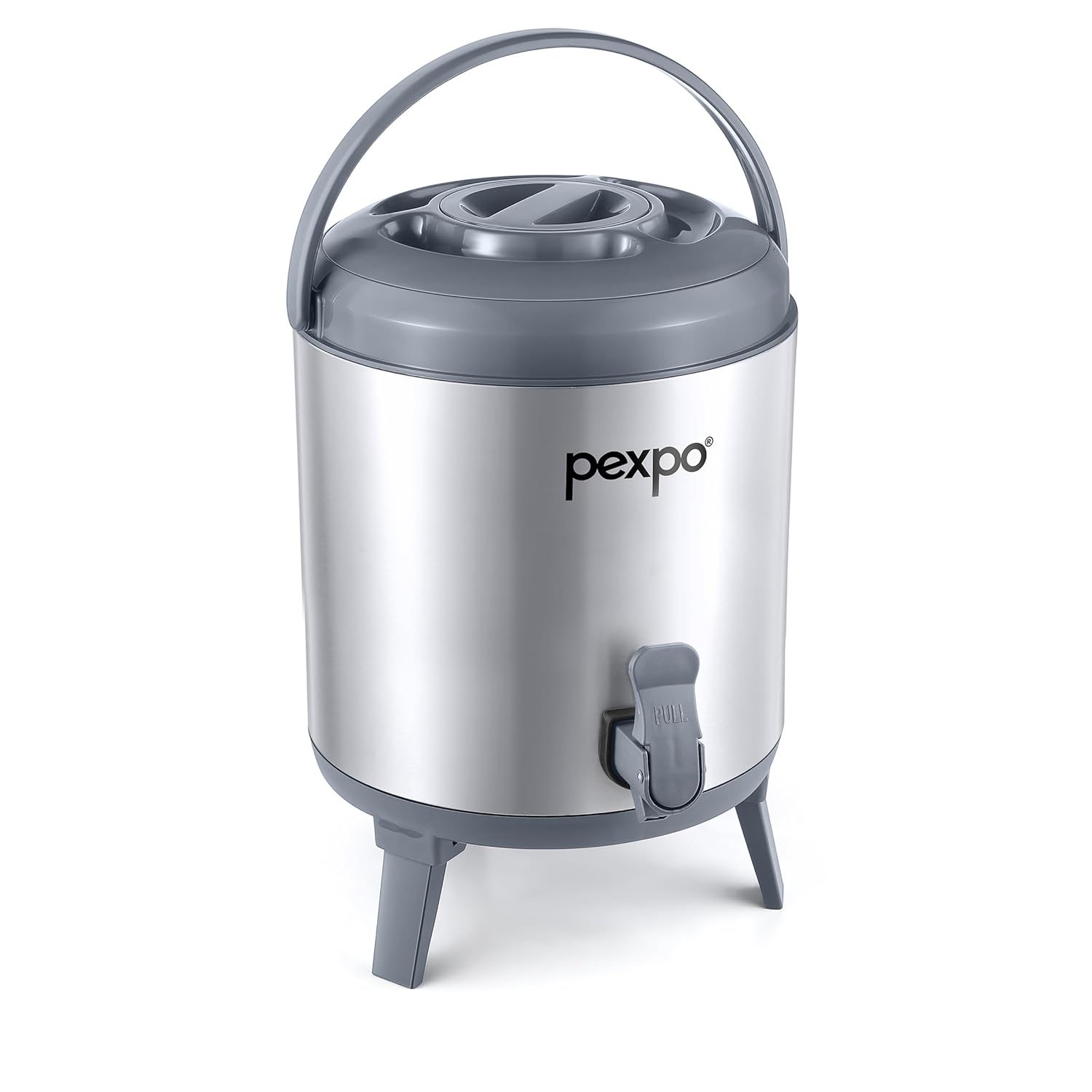 Pexpo Superio 8 Stainless Steel Insulated Camper/Water Jug | Sturdy Base | Water Dispenser | BPA Free | for Home, Kitchen, Picnic, Outdoor (8 liters, Silver)