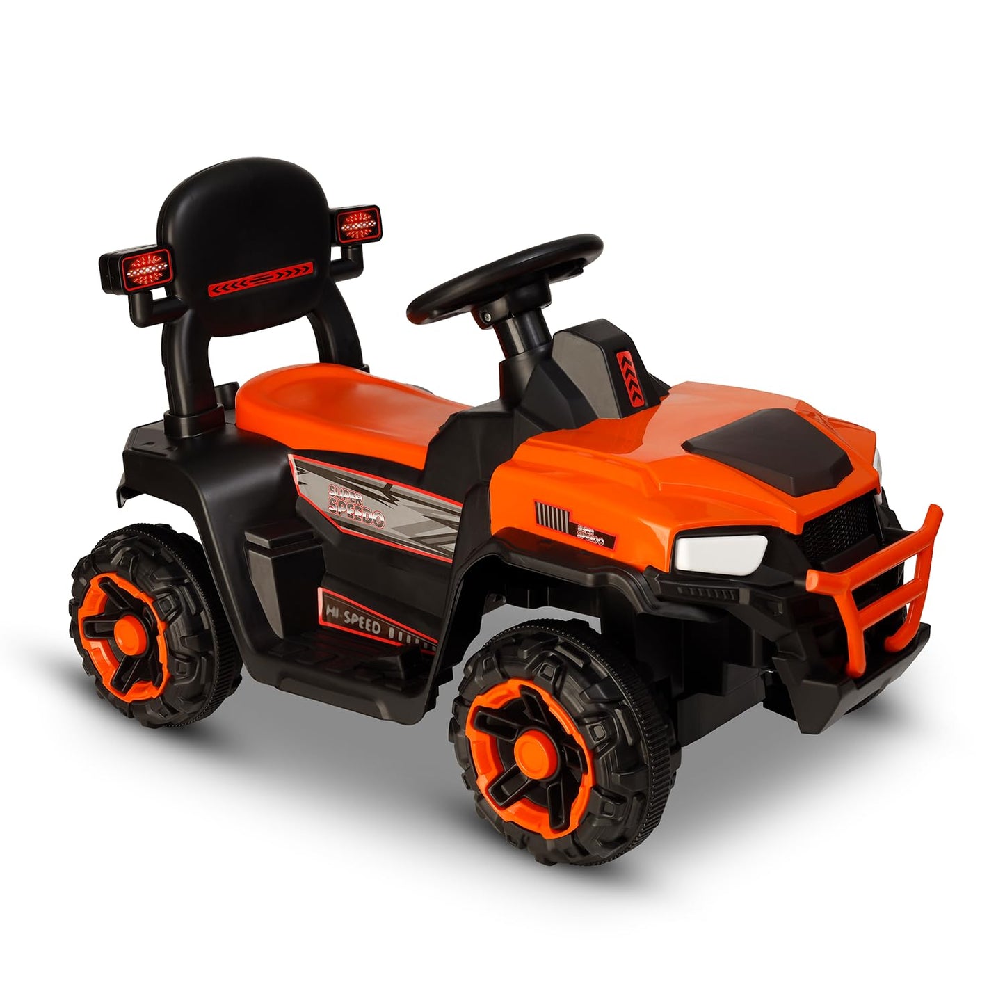 Toyzone Impex Pvt Ltd Super Speedo Electric Ride On Jeep Without Remote-Orange|Rechargeable Car 6V & 6.5Ah Battery|Music Player with Bluetoooth & USB |6 Month Battery Warranty,Kids 2+ Years