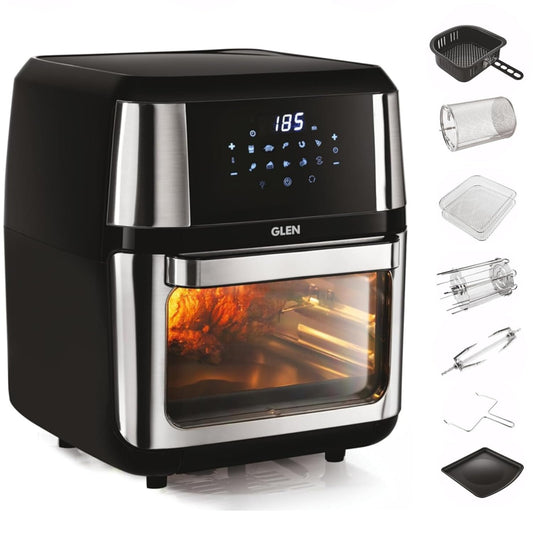 Glen 12 Litre Digital Air Fryer Oven for Home, 1800W, 10 Preset Function, Rotisserie, Digital Display & Controls, Airfryer to Dehydrate, Defrost, Bake, Roast, Toast with Less Oil -Black (SA-3046DSS)