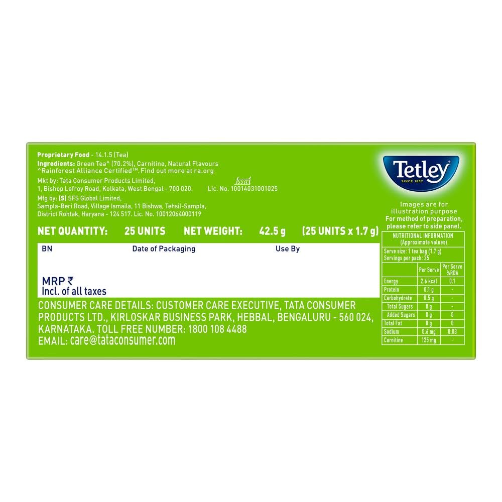Tetley Green Tea Slim Care, With Added L-Carnitine, Helps Burn Body Fat, Boosts Energy, Low Calories, Delicious Natural Lemon and Honey Flavours, Makes 25 cups