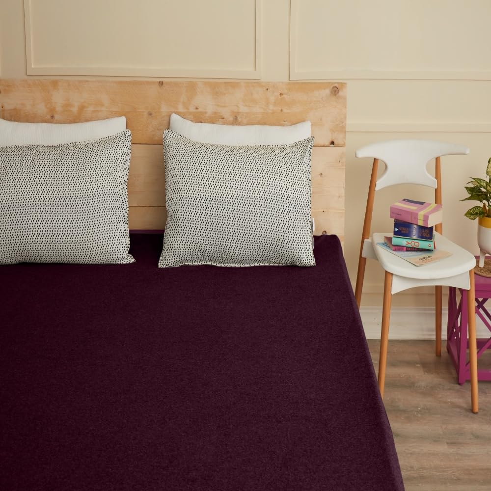 Wakefit Cotton Feel Ultra Soft Waterproof Mattress Protector|Breathable - Hypoallergenic Mattresses Cover 72" x 72" - King, Beetroot, Beetroot, Beetroot - Cotton Feel-purple